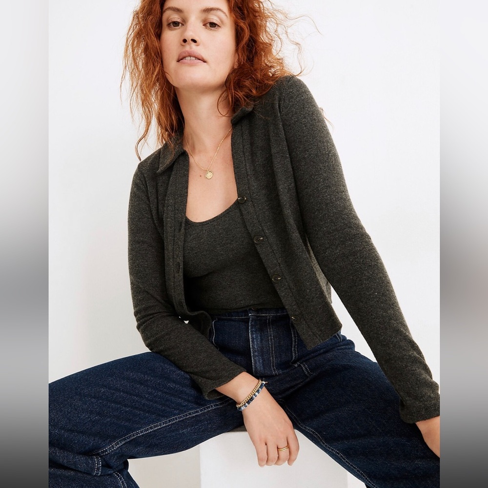 Madewell Brushed Ribbed Polo Cardigan Set